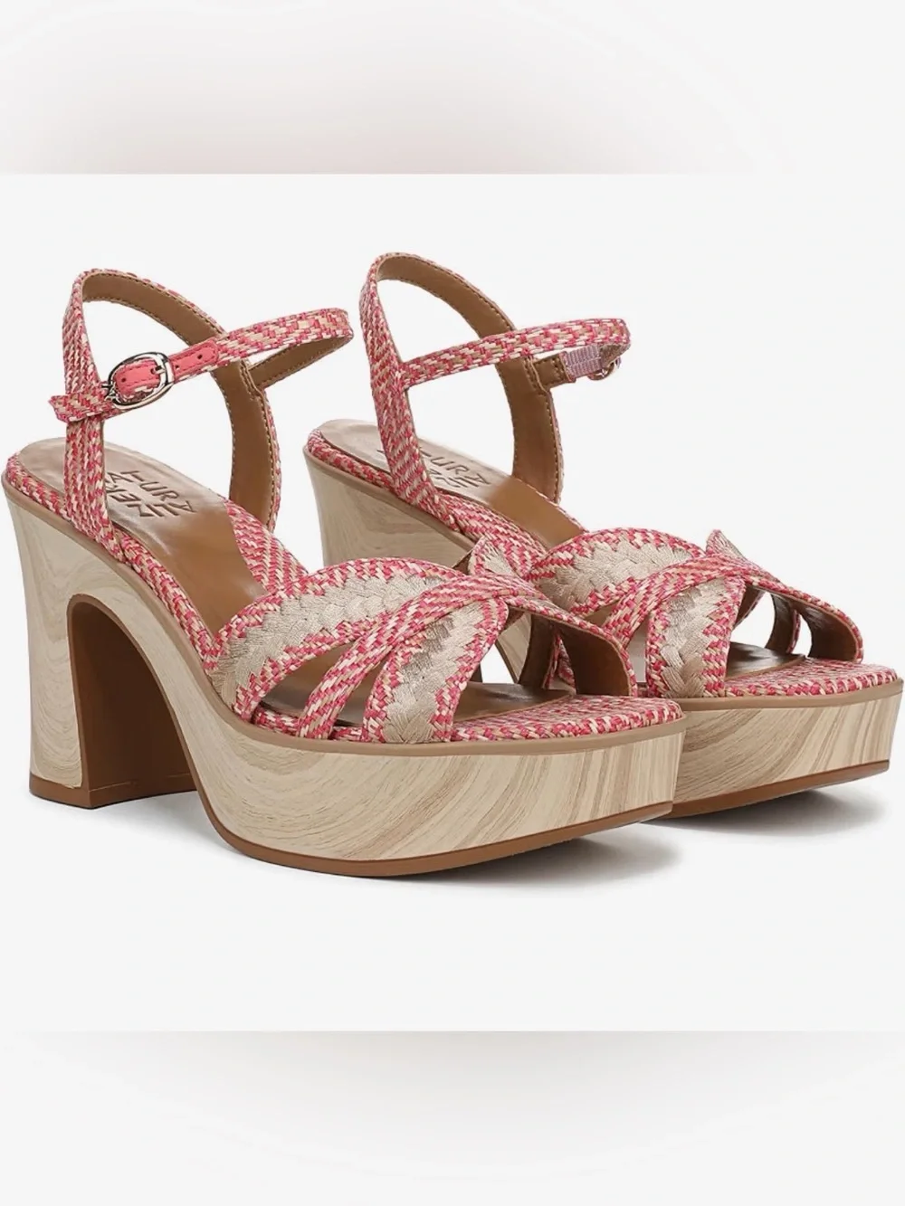 A290 Naturalizer Pink Woven Platform Sandals with Ankle Buckle NWT Size11